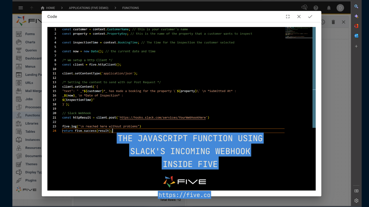 Five.Co - Slack Webhook JS Function in Five