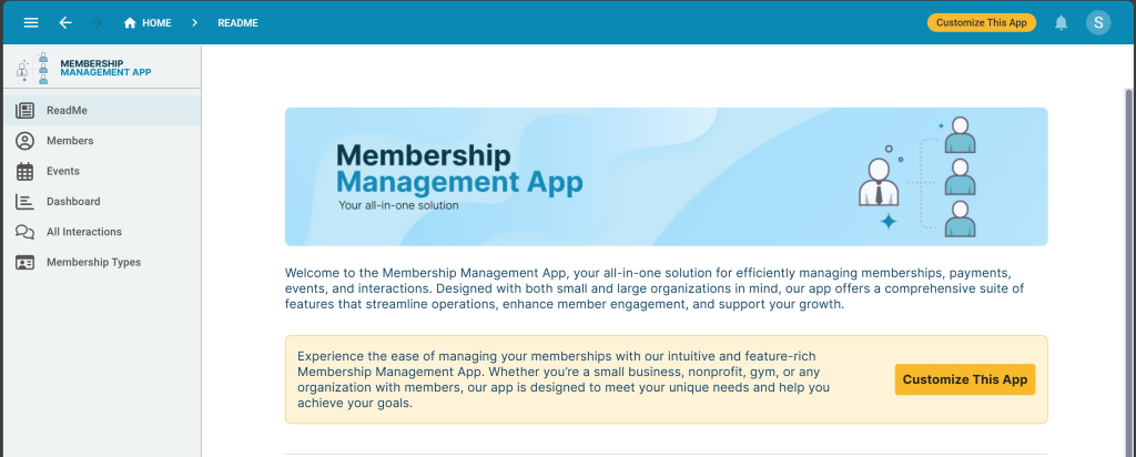 Membership database template application