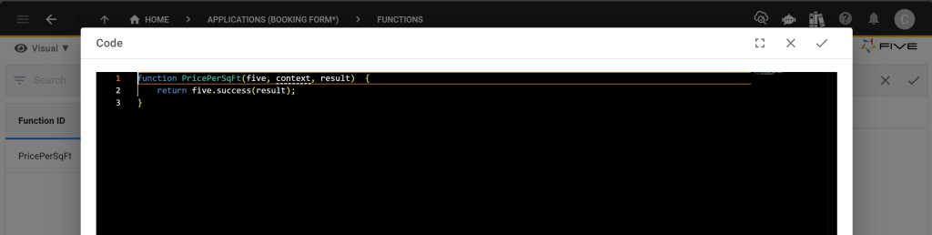 Use Five's code editor to write custom functions for calculated fields