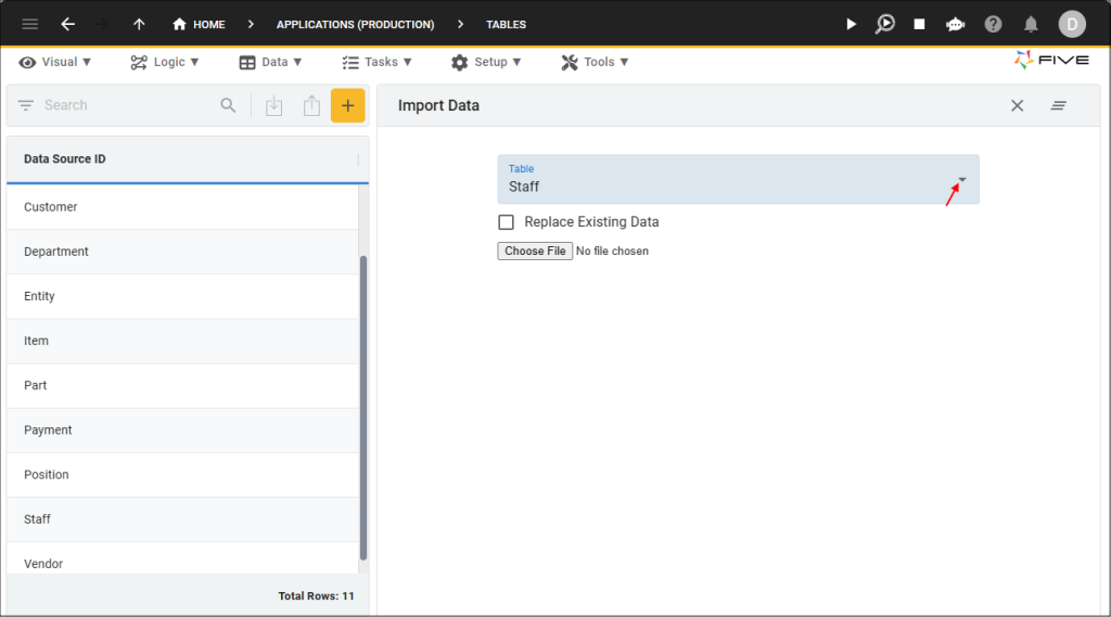 Five.Co - Import CSV to MySQL - Select Table